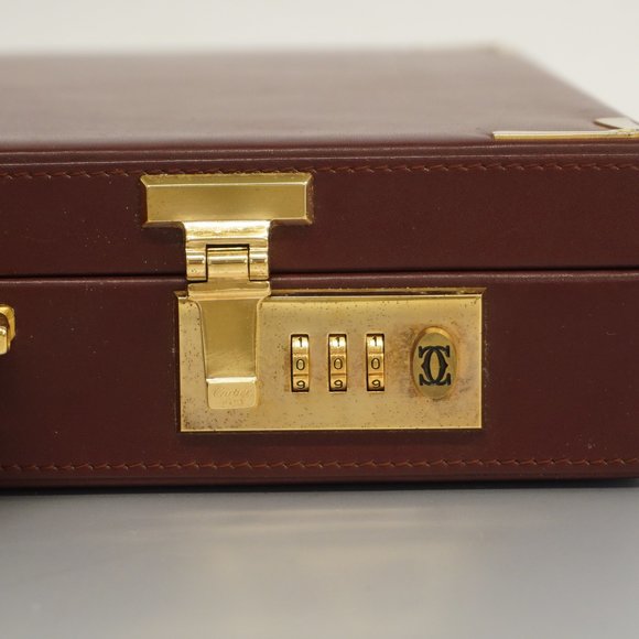 CARTIERAuth  Must Clutch Bag Men,Women,Unisex Leather Briefcase Bordeaux - Picture 7 of 10